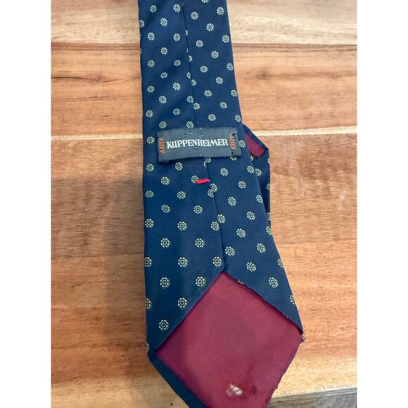 Vintage Kuppenheimer Italian Silk Neck Tie Geometric Pattern Blue White Preppy - Picture 4 of 4